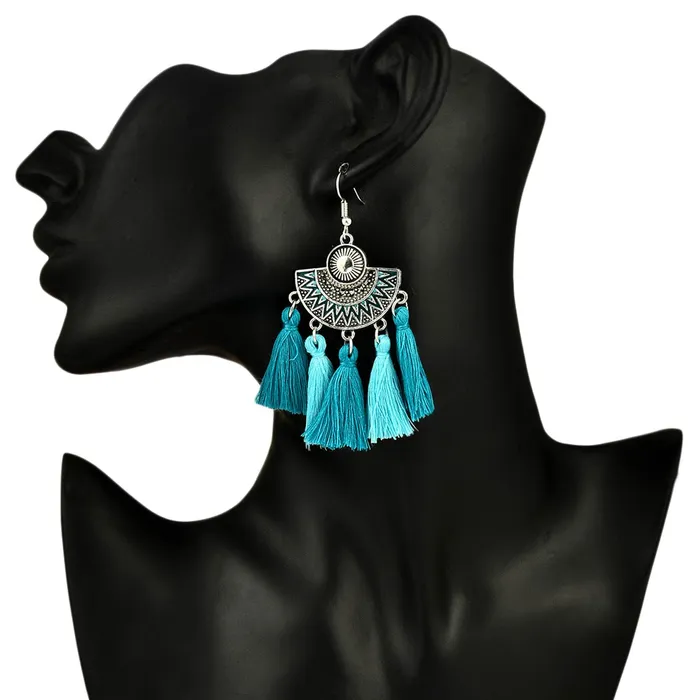 Kairangi Earrings Kairangi Earrings for Women and Girls Fashion Silver Oxidised Looks Green Fabric Tassel Earring Silver Tone Tassel Western Earrings Birthday Gift for Girls and Women Anniversary Gift for Wife