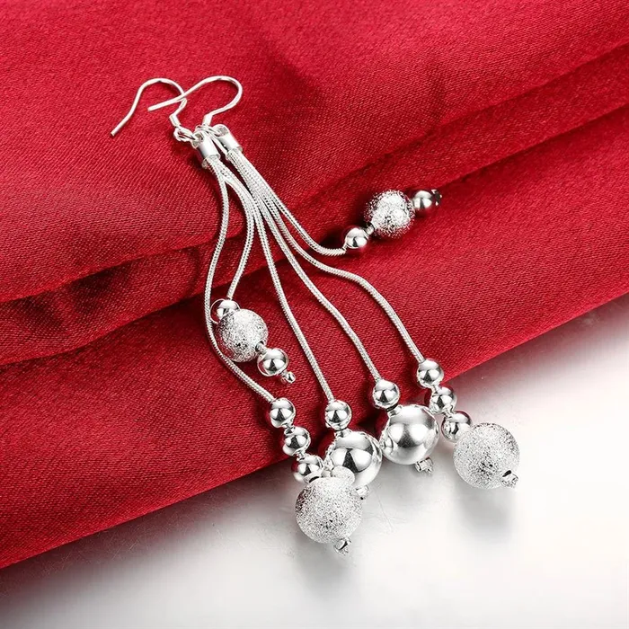 Kairangi Earrings Kairangi Earrings for Women and Girls Silver Dangler Earrings Silver Toned Threads with Beads Long Chain Danglers Earrings for Women Birthday Gift for girls and women Anniversary Gift for Wife