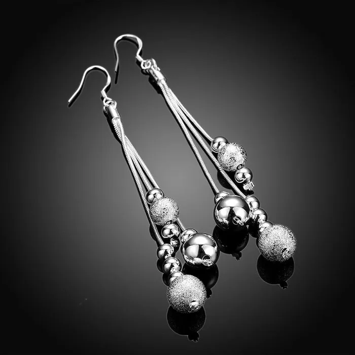 Kairangi Earrings Kairangi Earrings for Women and Girls Silver Dangler Earrings Silver Toned Threads with Beads Long Chain Danglers Earrings for Women Birthday Gift for girls and women Anniversary Gift for Wife