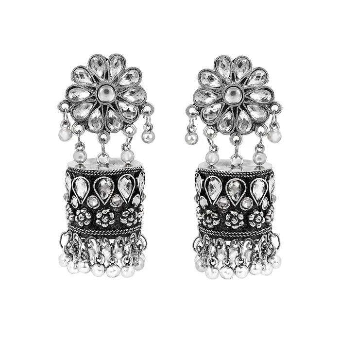 Kairangi Earrings Kairangi Oxidised Earrings for Women Traditional Silver Oxidised Floral Design Dome JhumkaJhumki Earrings for Women and Girls Kairangi Earrings Kairangi Oxidised Earrings for Women Traditional Silver Oxidised Floral Design Dome JhumkaJhumki Earrings for Women and Girls