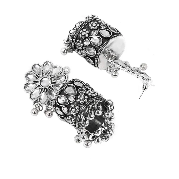 Kairangi Earrings Kairangi Oxidised Earrings for Women Traditional Silver Oxidised Floral Design Dome JhumkaJhumki Earrings for Women and Girls