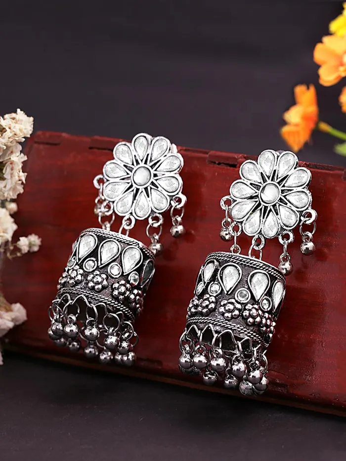 Kairangi Earrings Kairangi Oxidised Earrings for Women Traditional Silver Oxidised Floral Design Dome JhumkaJhumki Earrings for Women and Girls