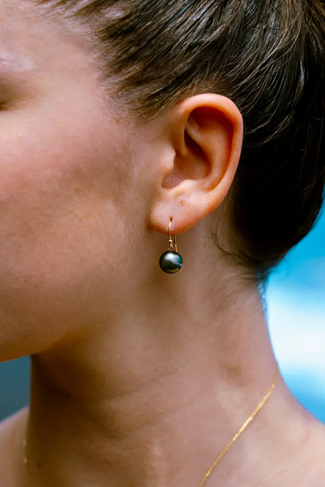 Kamoka Pearl Earrings Light Pink Peacock Tahitian Pearl Dangle Earrings on 14K White Gold