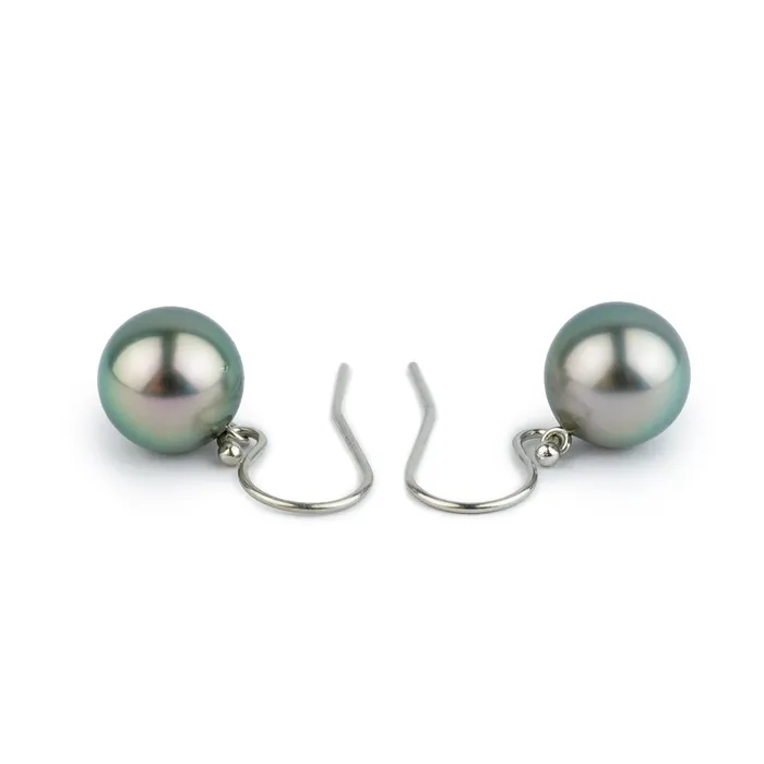 Kamoka Pearl Earrings Light Pink Peacock Tahitian Pearl Dangle Earrings on 14K White Gold