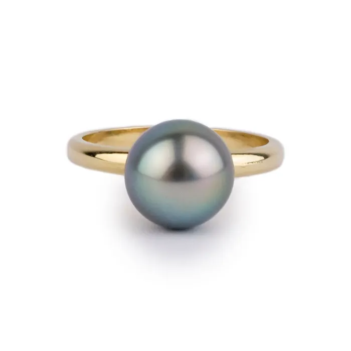 Kamoka Pearl Rings Blue Rainbow 96mm Tahitian Pearl Ring on 14k Yellow Gold