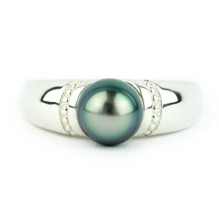 Kamoka Pearl Rings Bright BlueGreen 8mm Tahitian Pearl Ring Unisex Sterling silver Kamoka Pearl Rings Bright BlueGreen 8mm Tahitian Pearl Ring Unisex Sterling silver