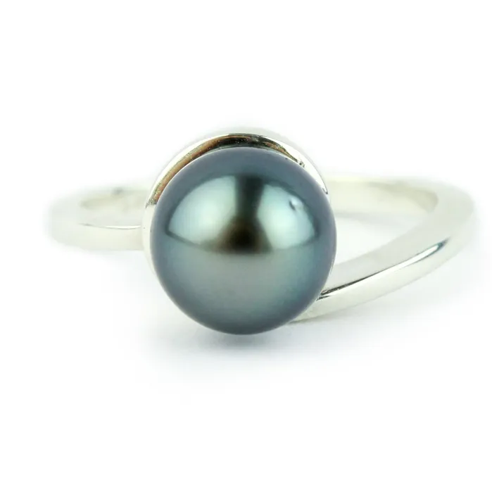 Kamoka Pearl Rings Ocean Blue 8mm Tahitian Pearl Swirl Ring on Sterling Silver Kamoka Pearl Rings Ocean Blue 8mm Tahitian Pearl Swirl Ring on Sterling Silver