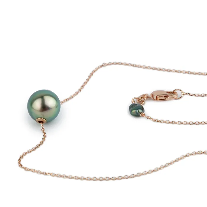 Kamoka Pearl Vibrant Green 94mm Tahitian Pearl Solitaire Necklace on 14K Rose Gold Necklaces Kamoka Pearl Vibrant Green 94mm Tahitian Pearl Solitaire Necklace on 14K Rose Gold Necklaces