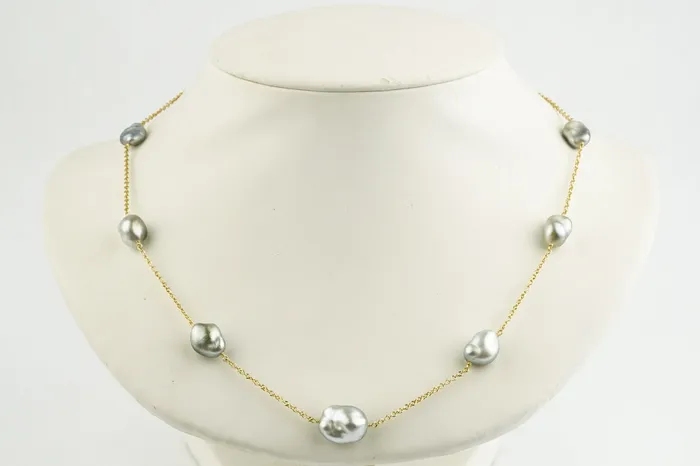 Kamoka Pearl White Tahitian Large Keshi TinCup Necklace Necklaces
