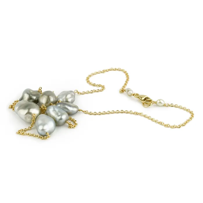Kamoka Pearl White Tahitian Large Keshi TinCup Necklace Necklaces