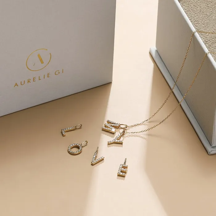L Diamond Initial Charm AURELIE GI Charm Necklaces