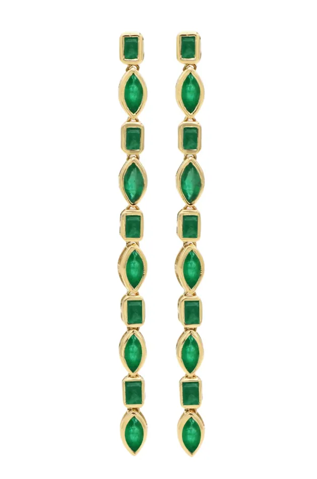 la muse Earrings ALTERNATING EMERALD LINEAR EARRINGS