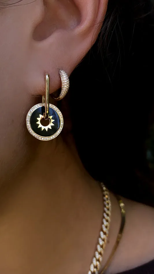 Luna Skye 14kt Gold and Diamond Black Enamel Burst Disk Earring Earrings Luna Skye 14kt Gold and Diamond Black Enamel Burst Disk Earring Earrings