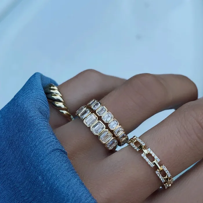 Luna Skye Rings 14kt gold petite emerald cut diamond bezel band
