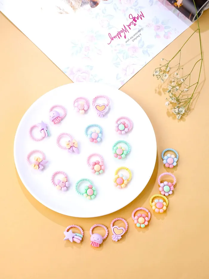 Melbees by Yellow Chimes Rubber Bands for Girls Kids Hair Accessories for Girls Hair Tie 20 Pcs Cute Characters Rubberbands for Kids Ponytail Holder For Baby Girls Toddlers Yellow Chimes Rings