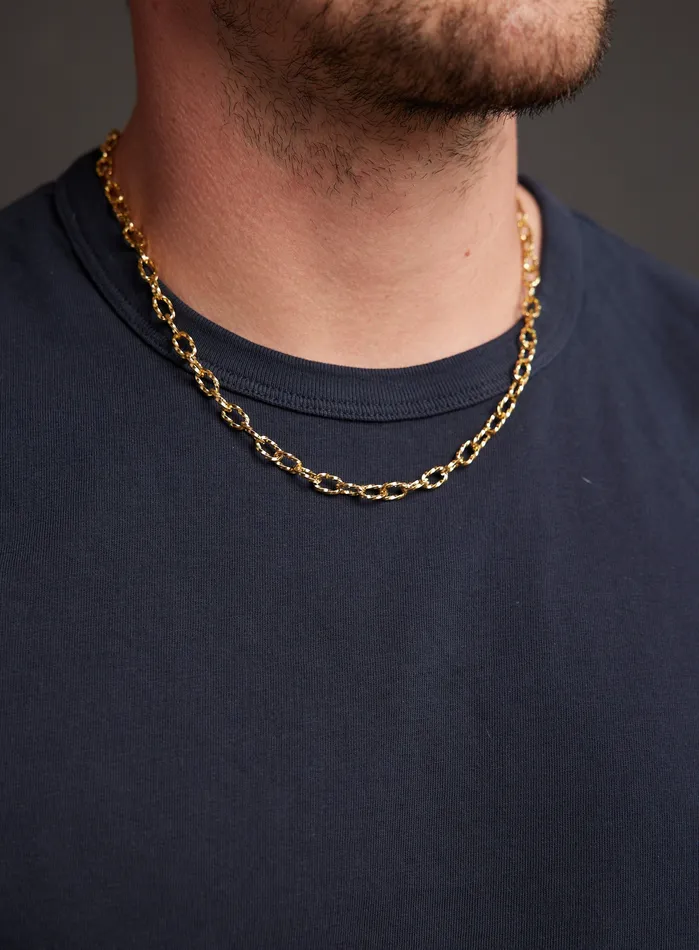Mens Gold Necklace 6mm Oval Bevel Cable Chain Necklace WE ARE ALL SMITH Necklaces