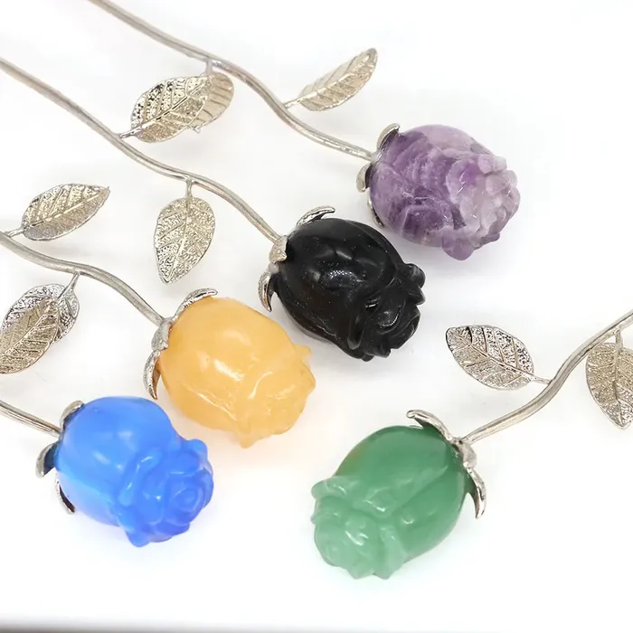 Metamorphidi Earrings Rose Flower Natural Stone Amethyst Quartz Gemstone