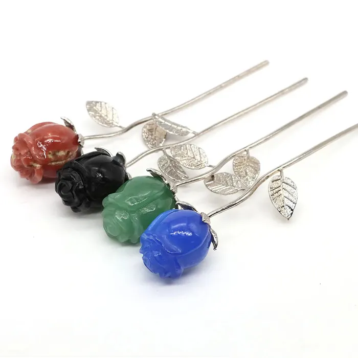 Metamorphidi Earrings Rose Flower Natural Stone Amethyst Quartz Gemstone