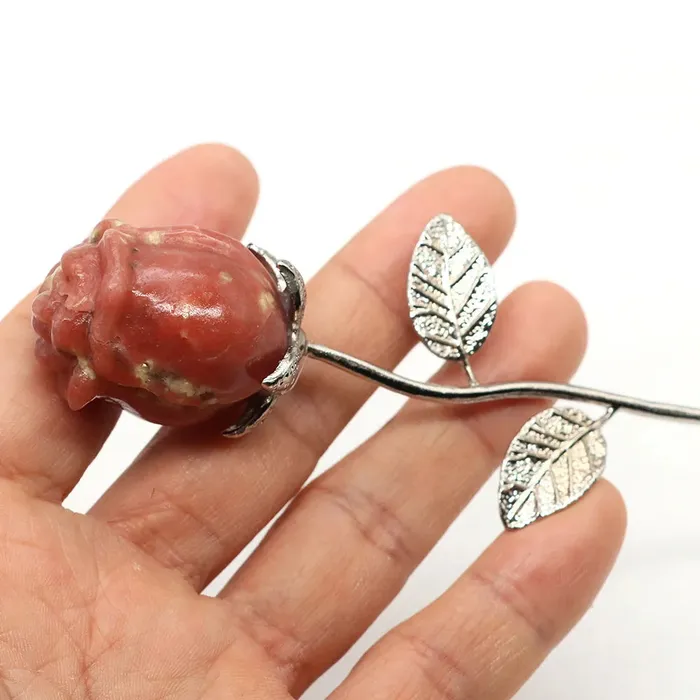 Metamorphidi Earrings Rose Flower Natural Stone Amethyst Quartz Gemstone