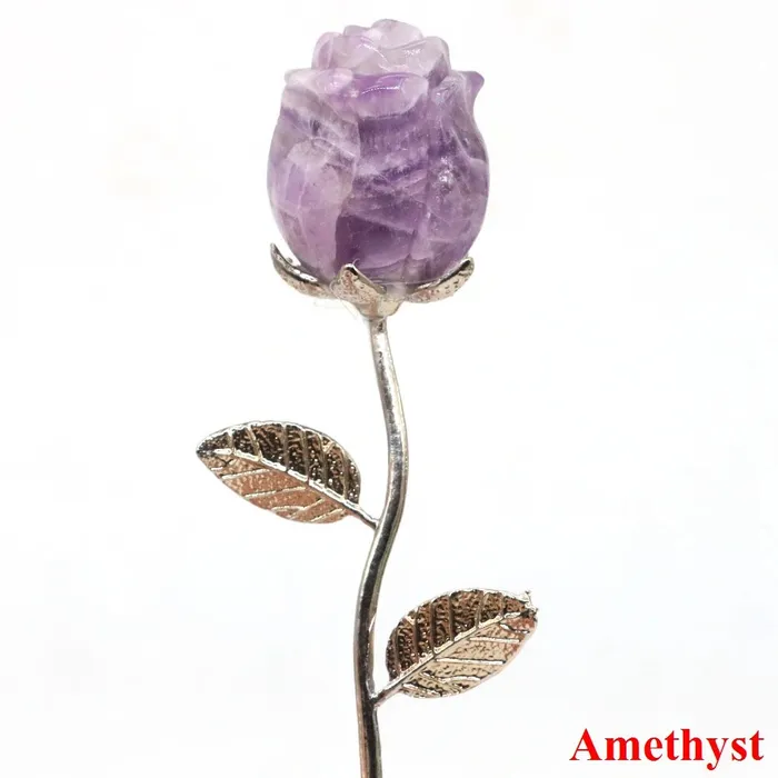 Metamorphidi Earrings Rose Flower Natural Stone Amethyst Quartz Gemstone