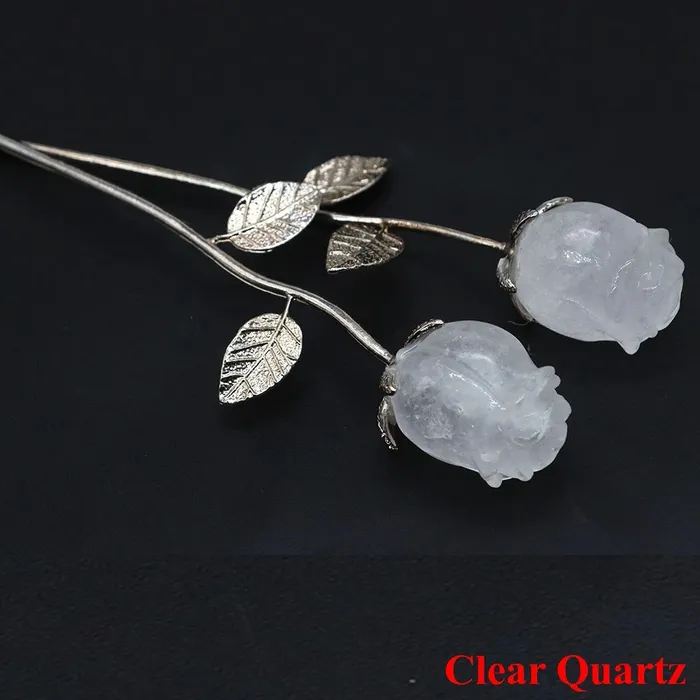 Metamorphidi Earrings Rose Flower Natural Stone Amethyst Quartz Gemstone