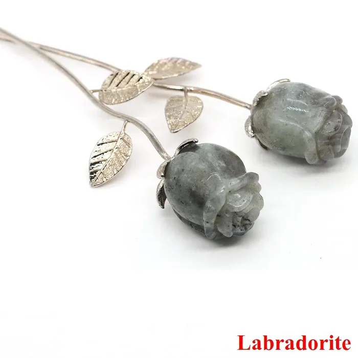 Metamorphidi Earrings Rose Flower Natural Stone Amethyst Quartz Gemstone
