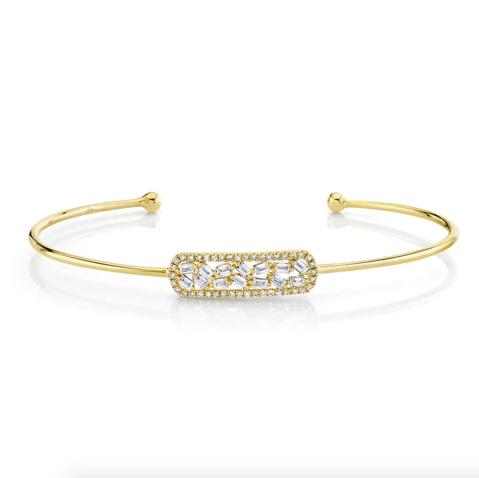 Millo Jewelry 14K Gold Diamond Baguette Bar Bangle Bracelets