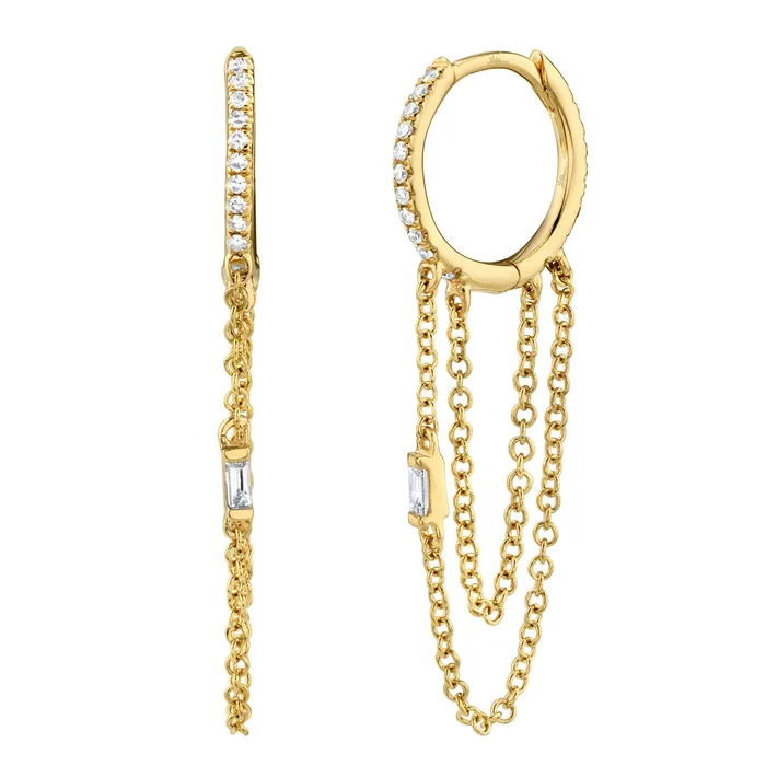 Millo Jewelry Earrings 14KT GOLD Diamond Baguette Huggie Earring