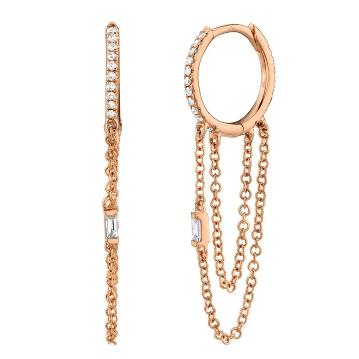 Millo Jewelry Earrings 14KT GOLD Diamond Baguette Huggie Earring