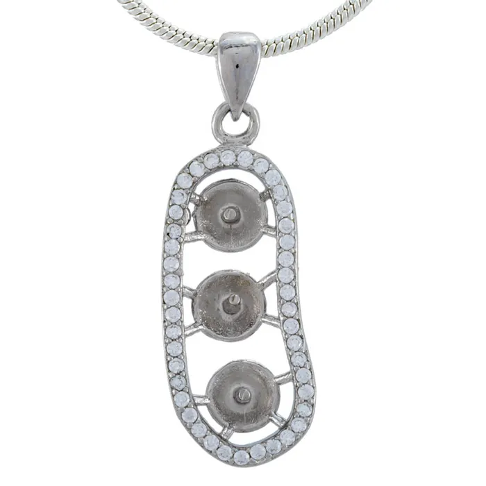 MPST028 Necklaces DIY Mount Pendant 925 Sterling Silver Pod 3 Pearl Mount