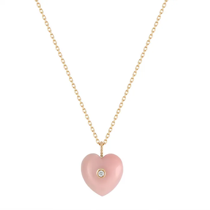 Necklaces AURELIE GI AZALEA Pink Opal Diamond Reversible Heart Necklace