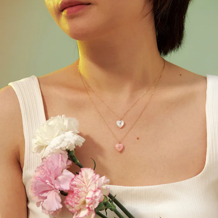 Necklaces AURELIE GI AZALEA Pink Opal Diamond Reversible Heart Necklace