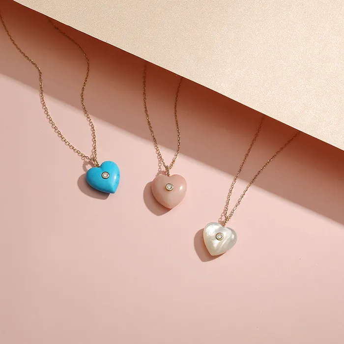Necklaces AURELIE GI AZALEA Pink Opal Diamond Reversible Heart Necklace
