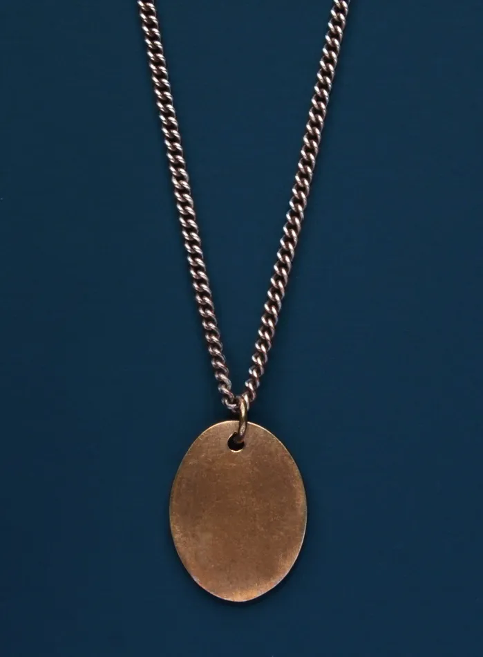 Necklaces Bronze oval tag Oxidized sterling silver mens curb chain necklace We Are All Smith Necklaces Bronze oval tag Oxidized sterling silver mens curb chain necklace We Are All Smith