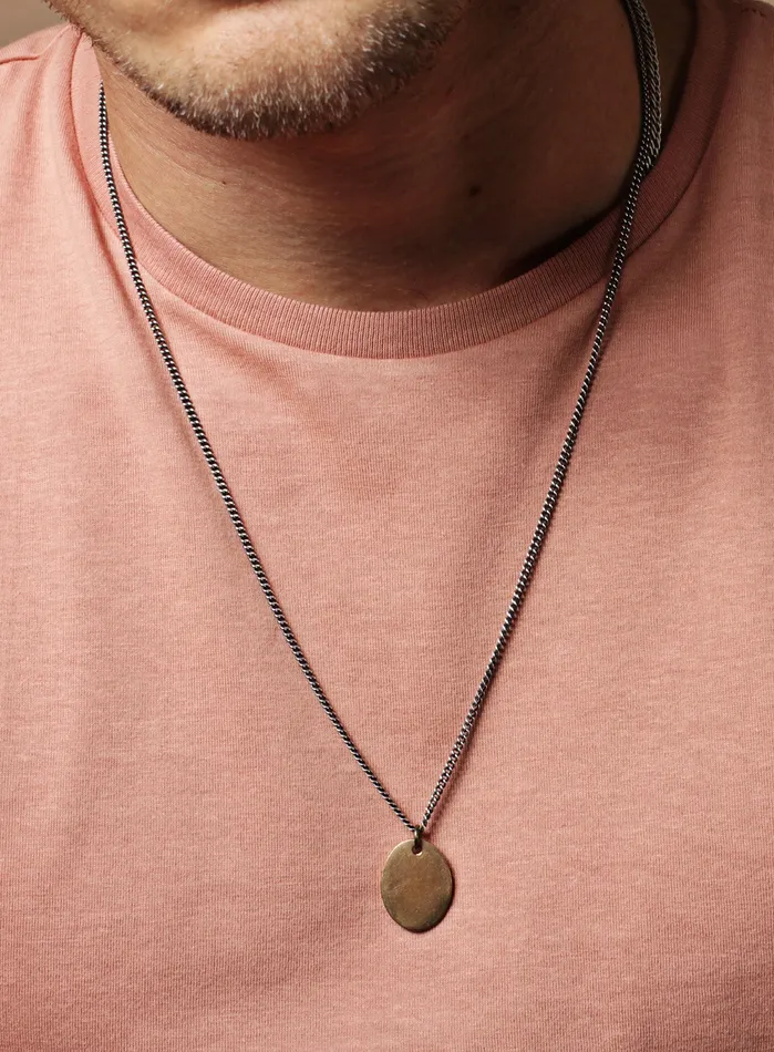 Necklaces Bronze oval tag Oxidized sterling silver mens curb chain necklace We Are All Smith