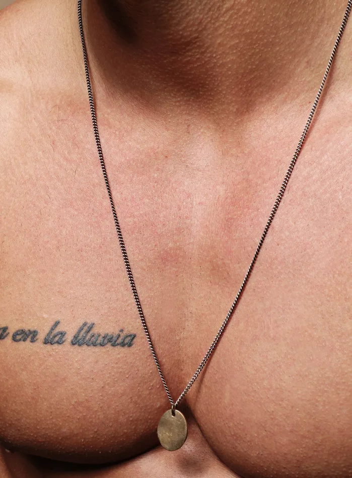 Necklaces Bronze oval tag Oxidized sterling silver mens curb chain necklace We Are All Smith