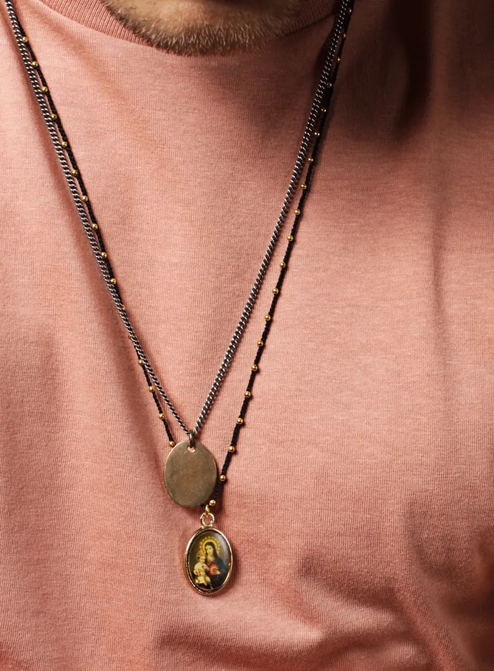 Necklaces Bronze oval tag Oxidized sterling silver mens curb chain necklace We Are All Smith