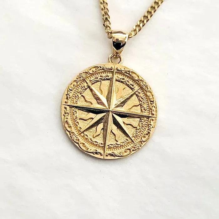Necklaces carre dor 14k 18k gold circle compass pendant necklace 1