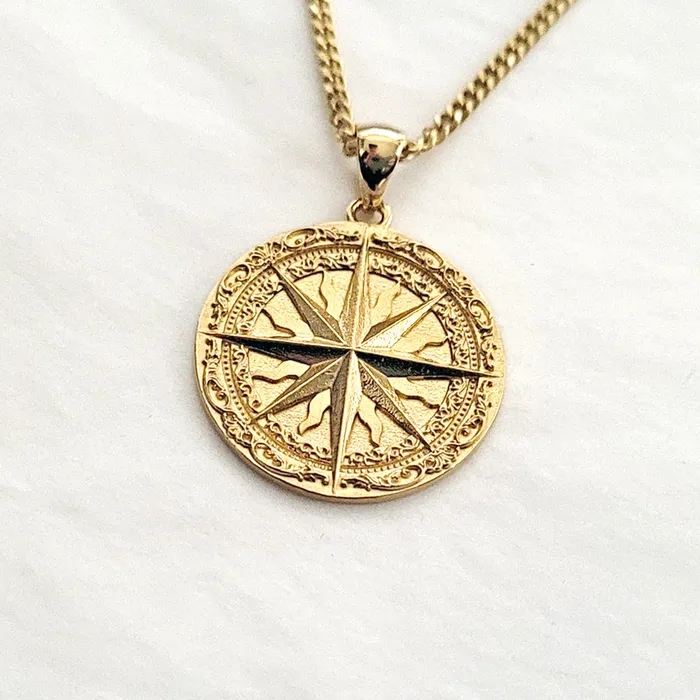 Necklaces carre dor 14k 18k gold circle compass pendant necklace 1