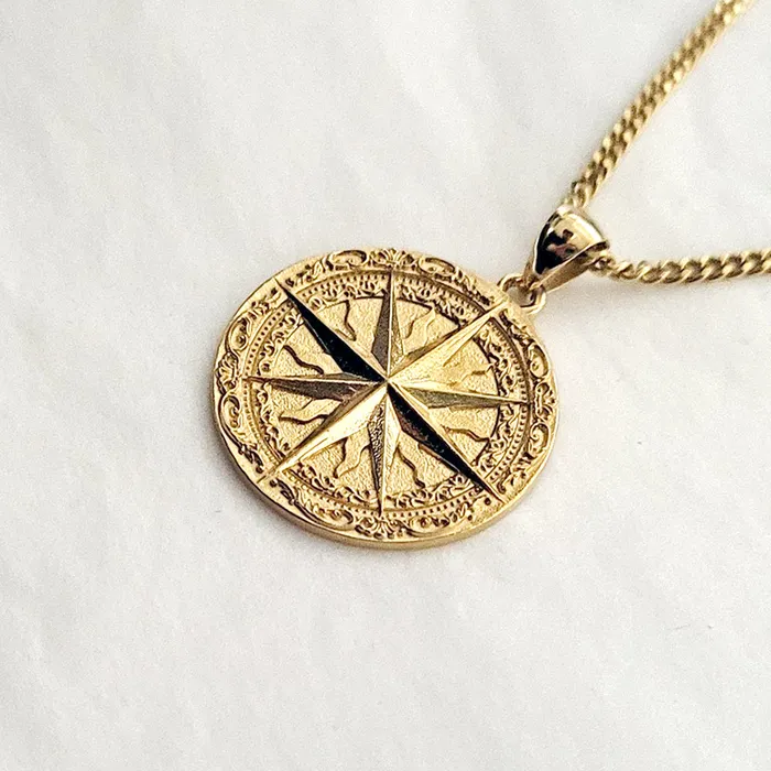 Necklaces carre dor 14k 18k gold circle compass pendant necklace 1