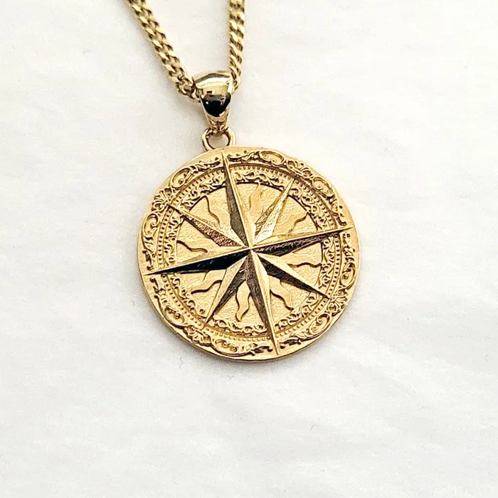 Necklaces carre dor 14k 18k gold circle compass pendant necklace 1