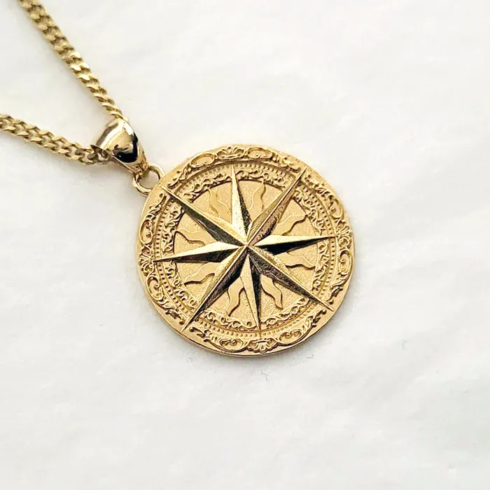 Necklaces carre dor 14k 18k gold circle compass pendant necklace 1
