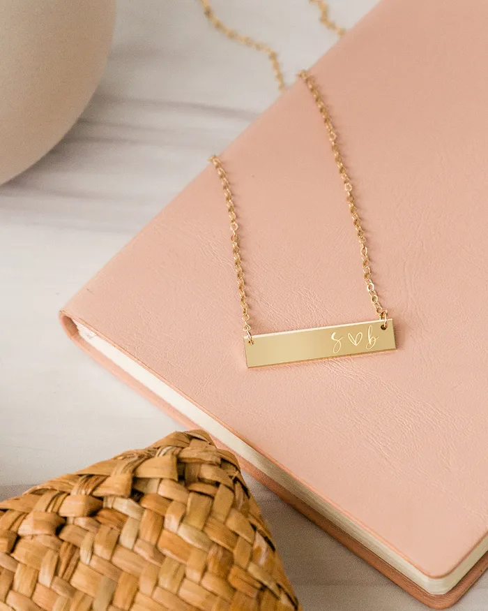 Necklaces Couples Monogram Bar Necklace Zen and Zuri