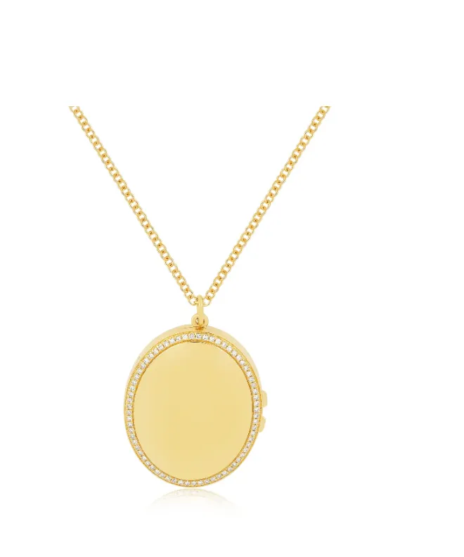 Necklaces EF Collection GOLD AND DIAMOND OVAL LOCKET NECKLACE