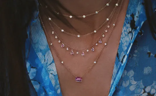 Necklaces Luna Skye 14kt Gold and Diamond Pink Sapphire Teardrop Drip Necklace Necklaces Luna Skye 14kt Gold and Diamond Pink Sapphire Teardrop Drip Necklace