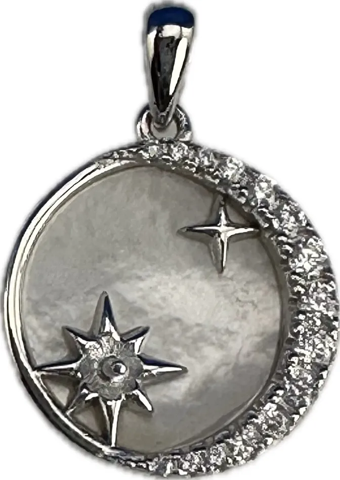 Necklaces MPST053 DIY Mount Pendant 925 Sterling Silver Celestial Moon wstar Necklaces MPST053 DIY Mount Pendant 925 Sterling Silver Celestial Moon wstar