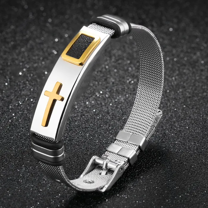 Necklaces Yellow Chimes Bracelet for Men Western Style Stainless Steel Never Fading Golden Cross Bracelet for Men and Boys Yellow Chimes