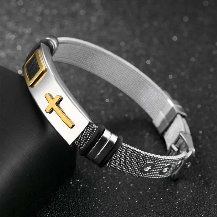 Necklaces Yellow Chimes Bracelet for Men Western Style Stainless Steel Never Fading Golden Cross Bracelet for Men and Boys Yellow Chimes