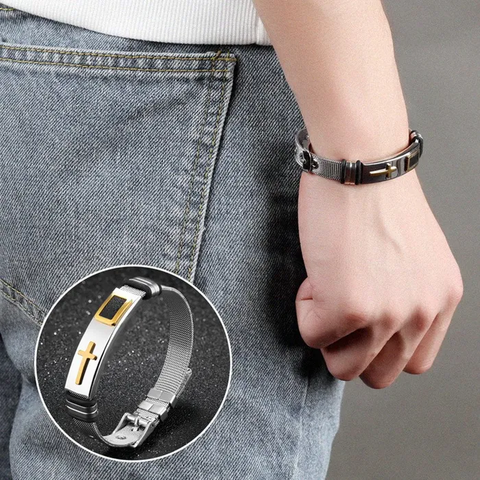 Necklaces Yellow Chimes Bracelet for Men Western Style Stainless Steel Never Fading Golden Cross Bracelet for Men and Boys Yellow Chimes