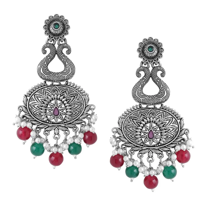 Necklaces Yellow Chimes Earrings for Women Silver Oxidised Red Stone Studded Multicolor Beads Drop Designed Traditional Drop Earrings for Women and Girls Yellow Chimes Necklaces Yellow Chimes Earrings for Women Silver Oxidised Red Stone Studded Multicolor Beads Drop Designed Traditional Drop Earrings for Women and Girls Yellow Chimes